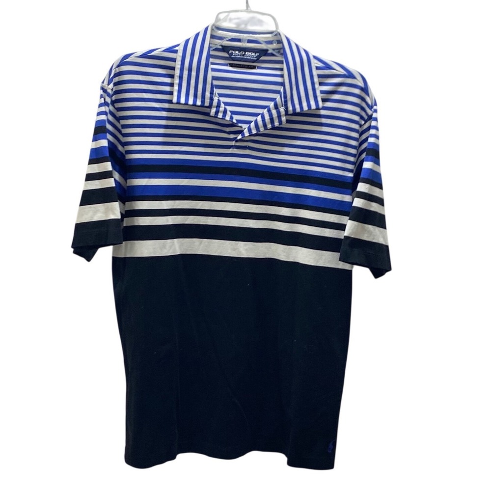Polo Golf Ralph Lauren Mens Blue White Striped Pima Cotton Athletic Fit Polo M - Picture 5 of 6